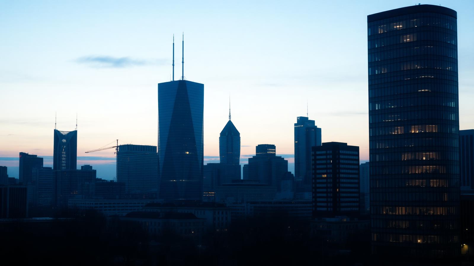 Panorama biurowców w Warszawie o zmierzchu
